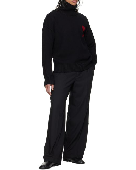 AMI Black Low Waist Wide Trousers for men