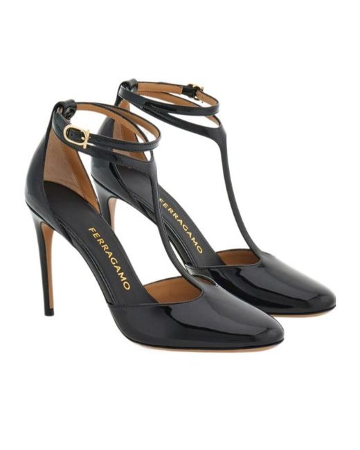 Ferragamo Black T-Strap Stiletto Pump