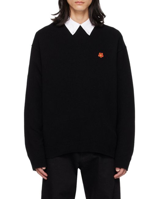KENZO Black Boke Flower Crewneck Knitted Jumper for men