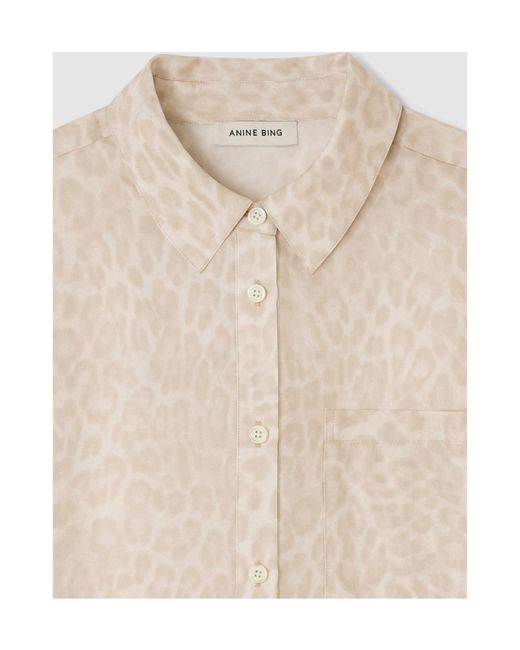 Anine Bing Natural Printed Short-Sleeve Shirt