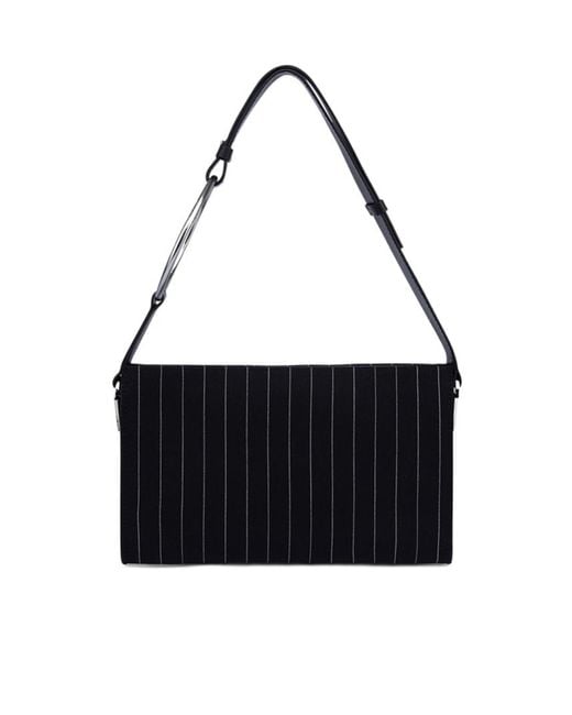 Dondup Black Pinstripe-Pattern Ring-Detail Tote Bag