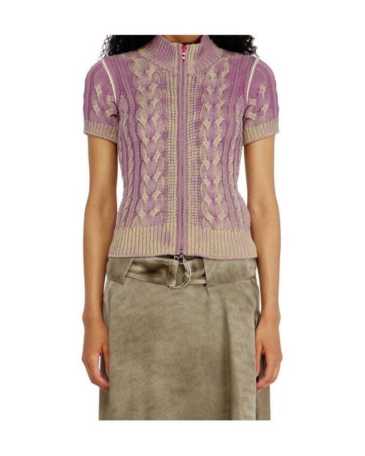 DIESEL Pink Cable-Knit Short-Sleeve Cardigan