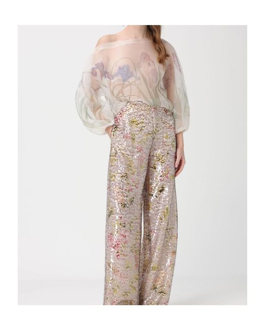 Alberta Ferretti Natural Floral Crewneck Top