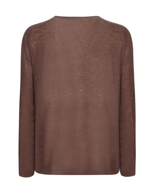 Fabiana Filippi Brown Sequin Embellished V-Neck Jumper