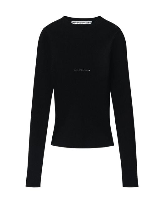 Alexander Wang Black Logo Ribbed Long-Sleeved T-Shirt