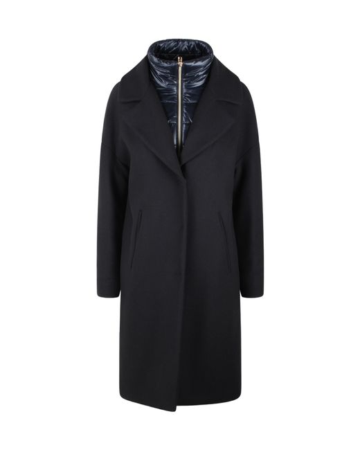 Herno Blue Padded-Collar Single-Breasted Long Sleeved Coat