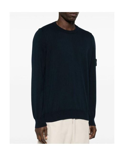 Stone Island Blue Compass Patch Crewneck Jumper for men