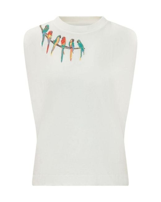 Farm Rio White Birds Print Tank Top