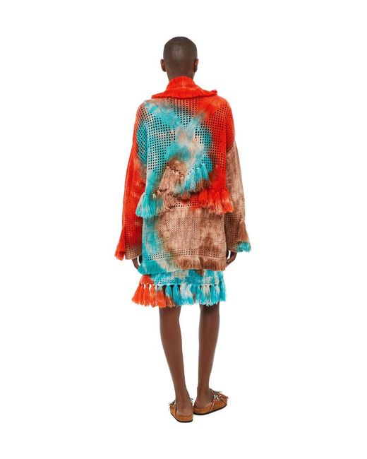 Alanui Red California Dreaming Tie-Dyed Fringed Cardigan