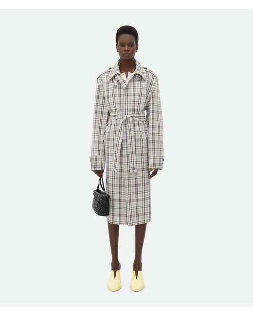 Bottega Veneta Gray Checked Cotton Trench Coat