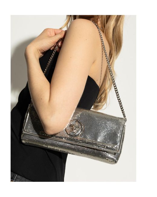 Versace Gray Embellished Chain-Linked Clutch Bag
