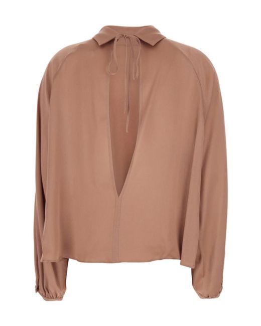 Semicouture Brown Semi Couture Open Back Bow Blouse