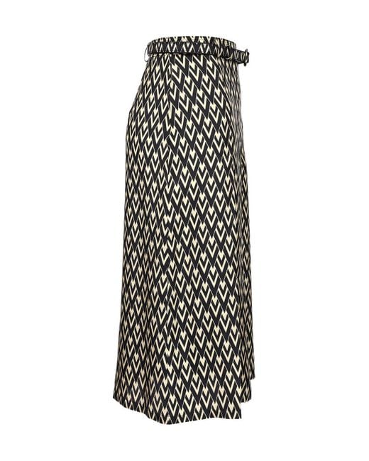 Valentino Black Toute La V Pleated Midi Skirt