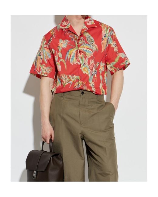 Etro Red Paisley Print Short Sleeve Shirt for men