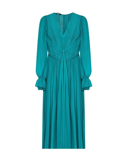 Alberta Ferretti Blue Silk Ruched-Detail Maxi Dress