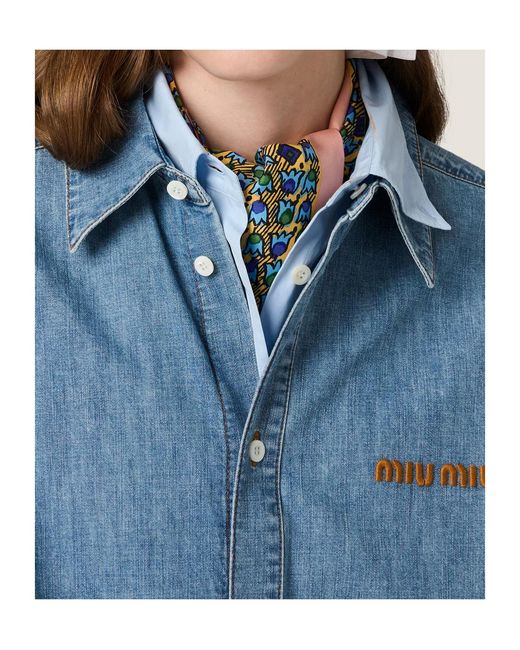 Miu Miu Blue Logo-Embroidered Denim Shirt