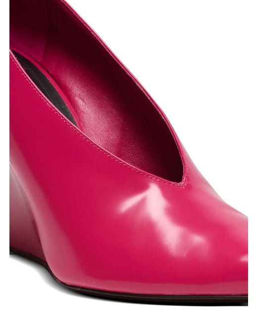 Balmain Pink Shiny Lambskin Wedge Pumps