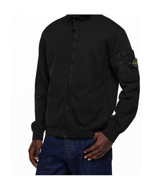 Stone Island Black Logo Zip-Up Sweatshirt for men