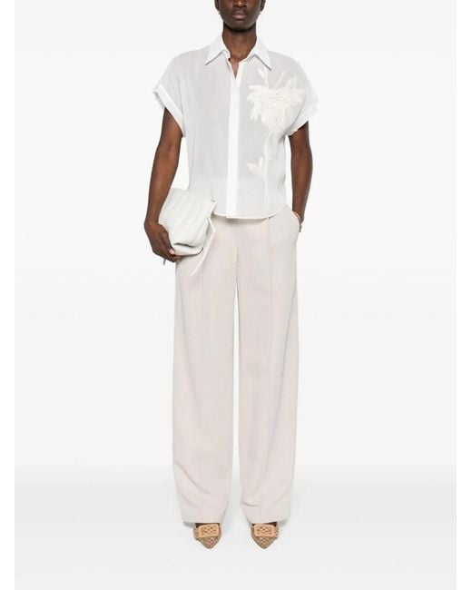 Brunello Cucinelli White Inverted-Pleat Straight-Leg Trousers