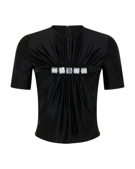 Rabanne Black Embellished Draped Mock Neck Top