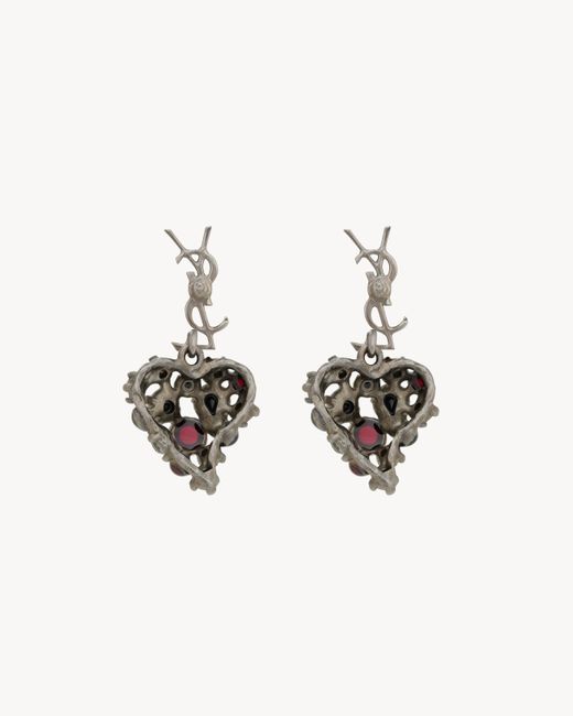 Saint Laurent Metallic Cassandre Heart-Shaped Earrings