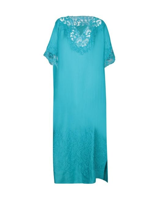 Ermanno Scervino Blue Embroidered V-Neck Maxi Dress