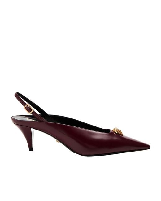 Versace Brown Solid Color Leather Slingbacks