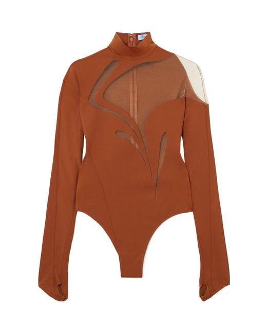 Mugler Brown Long-Sleeved Jumpsuit