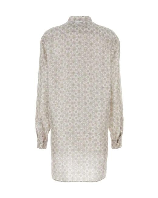 Prada White Printed Silk Shirt Dress