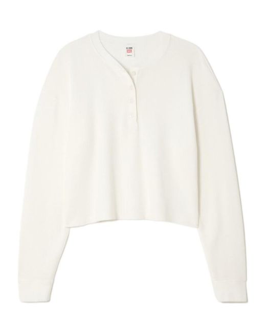 Re/done White Hanes Waffle-Knit Stretch-Modal And Cotton-Blend Henley Top