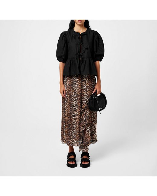 Ganni Black Stylish Puff-Sleeve Top
