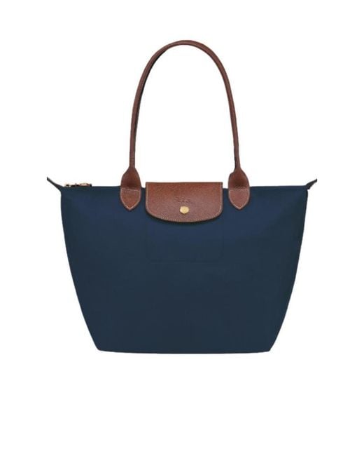Longchamp Blue Le Pliage Foldover Medium Tote Bag
