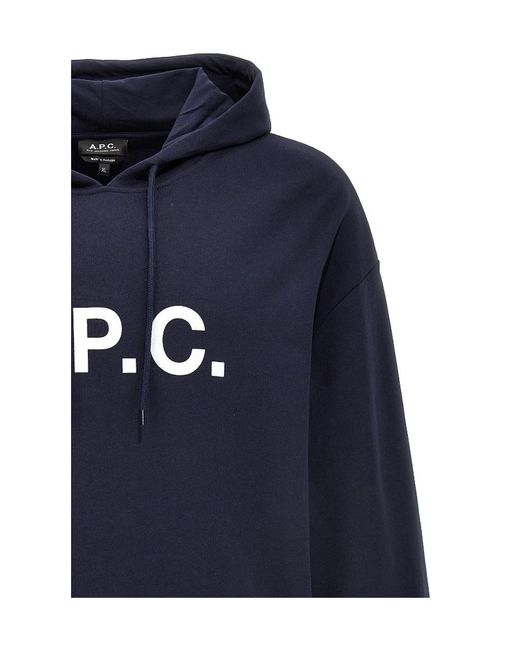 A.P.C. Blue Logo Printed Drawstring Hoodie for men