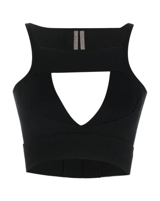 Rick Owens Black Cut-Out Detailed Cropped Knitted Top