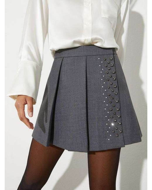 MAX&Co. Gray Rhinestone Mini Skirt