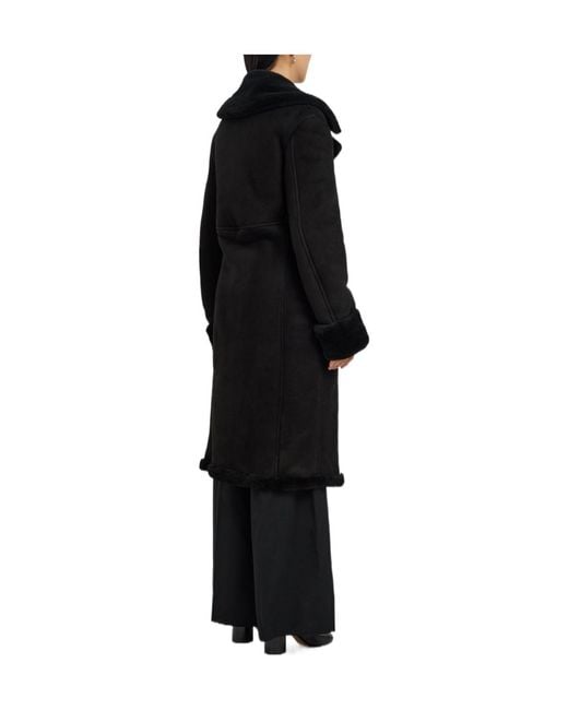 Simone Rocha Black Double-Breasted Shearling Coat