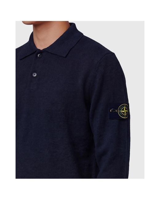 Stone Island Blue Long-Sleeve Polo-Collar Sweater for men