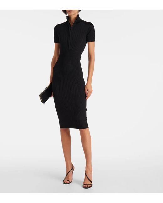 Mugler Black Ribbed Knit Dress