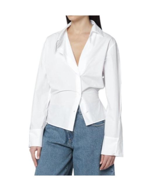 The Attico White Asymmetric V-Neck Shirt