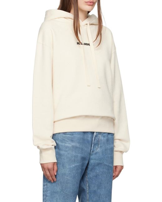 Jil Sander White Logo Printed Drawstring Hoodie