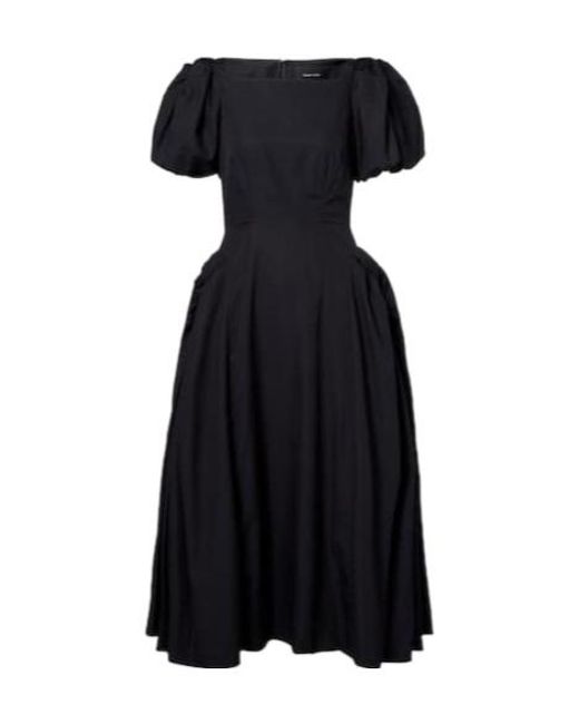 Simone Rocha Black Puff-Sleeve Cotton Poplin Midi Dress