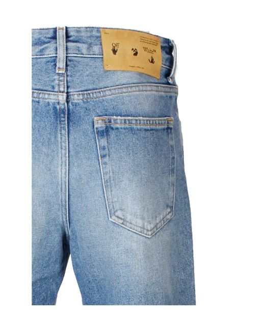 Off-White c/o Virgil Abloh Blue Logo Patch Straight Leg Cropped Jeans