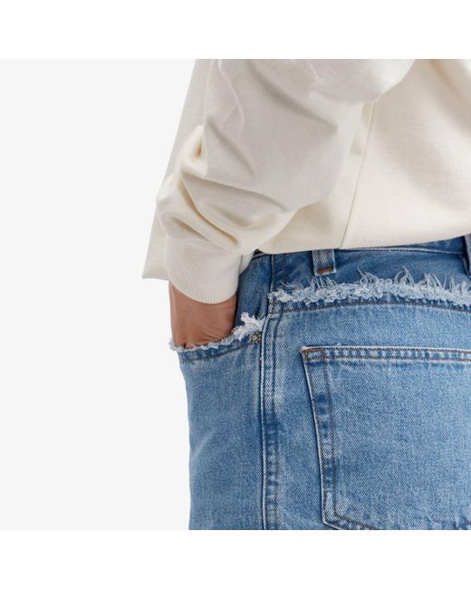 A.P.C. Blue Frayed Detailing Denim Shorts