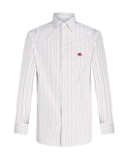 Etro White Multicoloured Striped Shirt With Logo for men