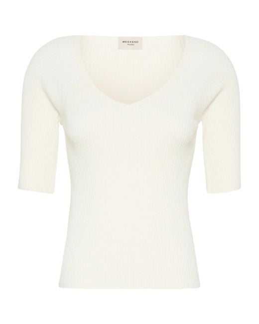 Weekend by Maxmara White Ribbed Knit Sweater