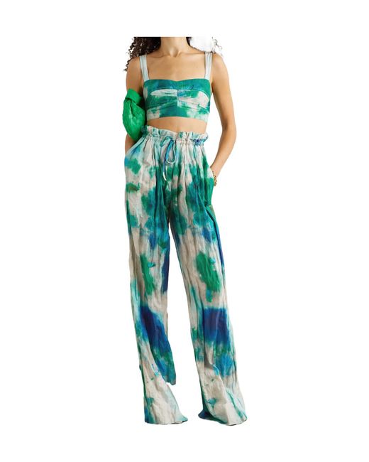 Jason Wu Green Cropped Printed Crinkled Cotton-Blend Top