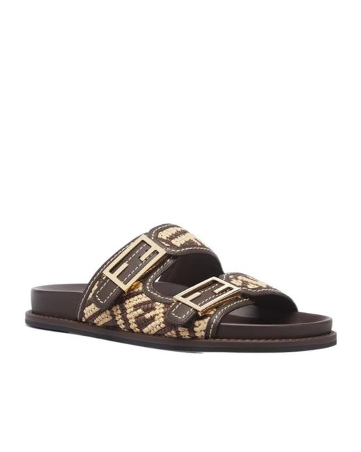 Fendi Brown Feel Logo Detailed Slides