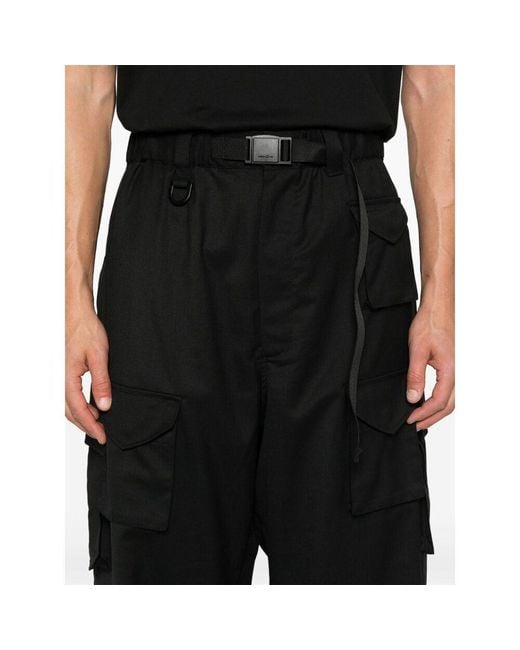 Y-3 Black Wide-Leg Belted Cargo Pants for men