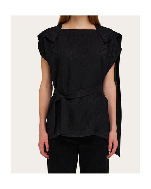 Ferragamo Black Ferragamo Monogram Waist Detailed Blouse