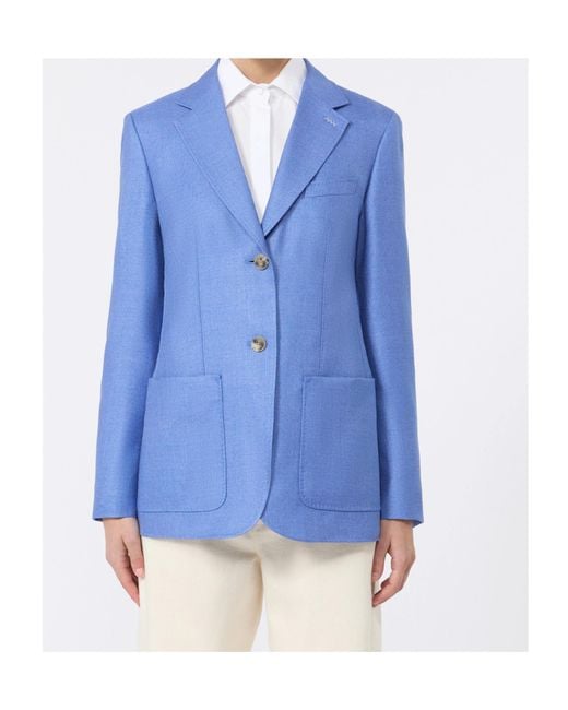 Max Mara Blue Pesche Single-Breasted Blazer